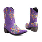 Purple Embroidery Floral Western Cowboy Boots Block Heel Mid-Calf Boots