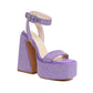 Purple Rhinestone Platform Block Heel Ankle Strap Sandals