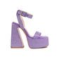 Purple Rhinestone Platform Block Heel Ankle Strap Sandals