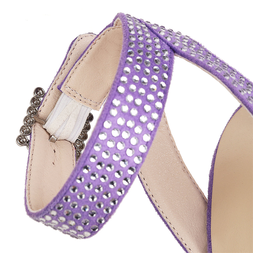 Purple Rhinestone Platform Block Heel Ankle Strap Sandals