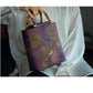 Purple Bamboo and Bird Print Bamboo Handle Bucket Bag