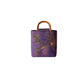 Purple Bamboo and Bird Print Bamboo Handle Bucket Bag