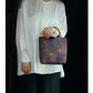 Purple Bamboo and Bird Print Bamboo Handle Bucket Bag