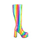 Rainbow patent-leather platform chunky-heel knee-high boots