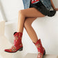 Red Embroidery Floral Western Cowboy Boots Block Heel Mid-Calf Boots