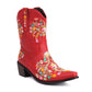 Red Embroidery Floral Western Cowboy Boots Block Heel Mid-Calf Boots