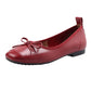 Red leather ballet flat cute bow pumps