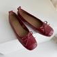 Red leather ballet flat cute bow pumps