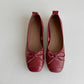 Red leather ballet flat cute bow pumps