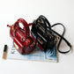 <tc>Red Leather Shoulder Mini Boston Bag with Outer Pocket</tc>