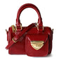 <tc>Red Leather Shoulder Mini Boston Bag with Outer Pocket</tc>