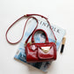 <tc>Red Leather Shoulder Mini Boston Bag with Outer Pocket</tc>