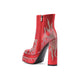 Red Rhinestone Frame Platform Square Toe Chunky Heel Ankle Booties