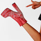 Red Rhinestone Frame Platform Square Toe Chunky Heel Ankle Booties