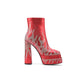 Red Rhinestone Frame Platform Square Toe Chunky Heel Ankle Booties