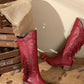 <tc>Red Vegan Leather Studs and Fringe Retro Women's Cowboy Boots Cool Cowgirl Booties</tc>