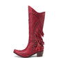 <tc>Red Vegan Leather Studs and Fringe Retro Women's Cowboy Boots Cool Cowgirl Booties</tc>