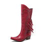 <tc>Red Vegan Leather Studs and Fringe Retro Women's Cowboy Boots Cool Cowgirl Booties</tc>