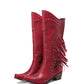 <tc>Red Vegan Leather Studs and Fringe Retro Women's Cowboy Boots Cool Cowgirl Booties</tc>