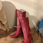 <tc>Red Vegan Leather Studs and Fringe Retro Women's Cowboy Boots Cool Cowgirl Booties</tc>