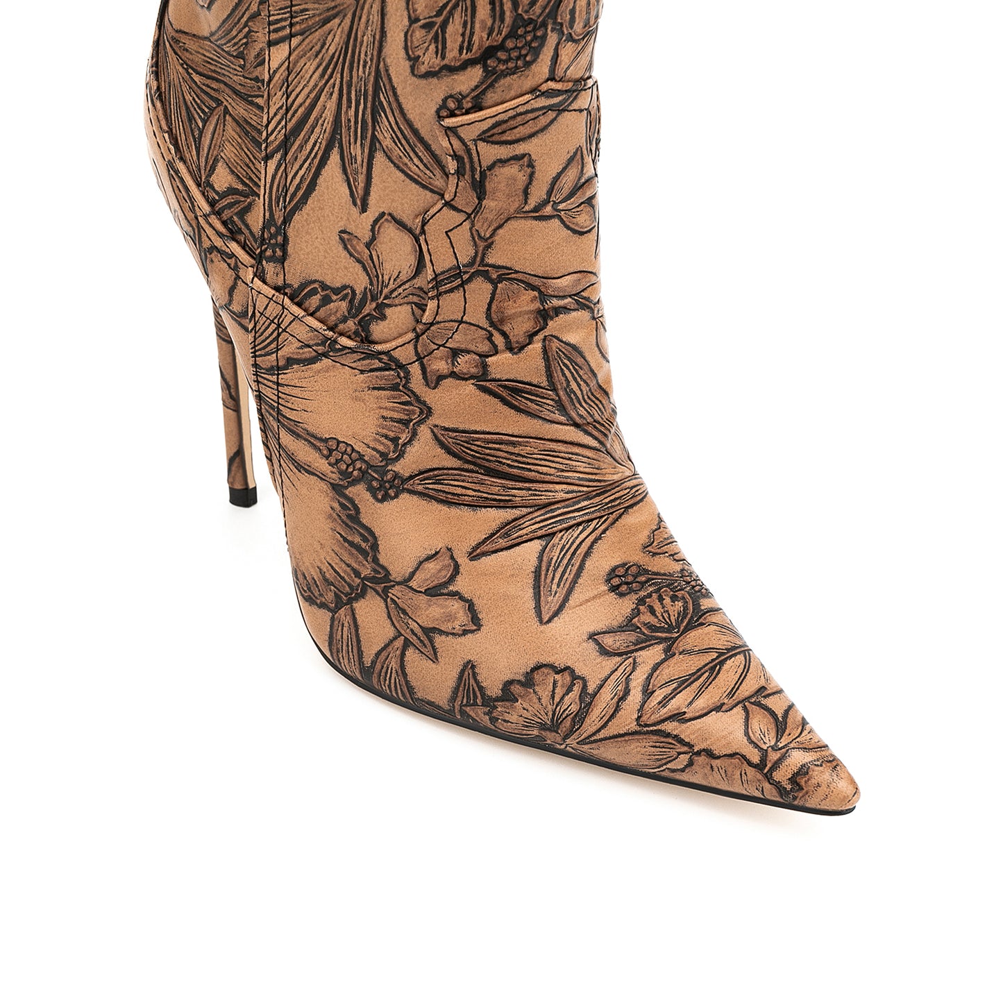 Retro Embossed Flowers Stiletto Heel Ankle Booties