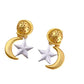 retro gold moon silver star stud earrings