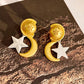 retro gold moon silver star stud earrings