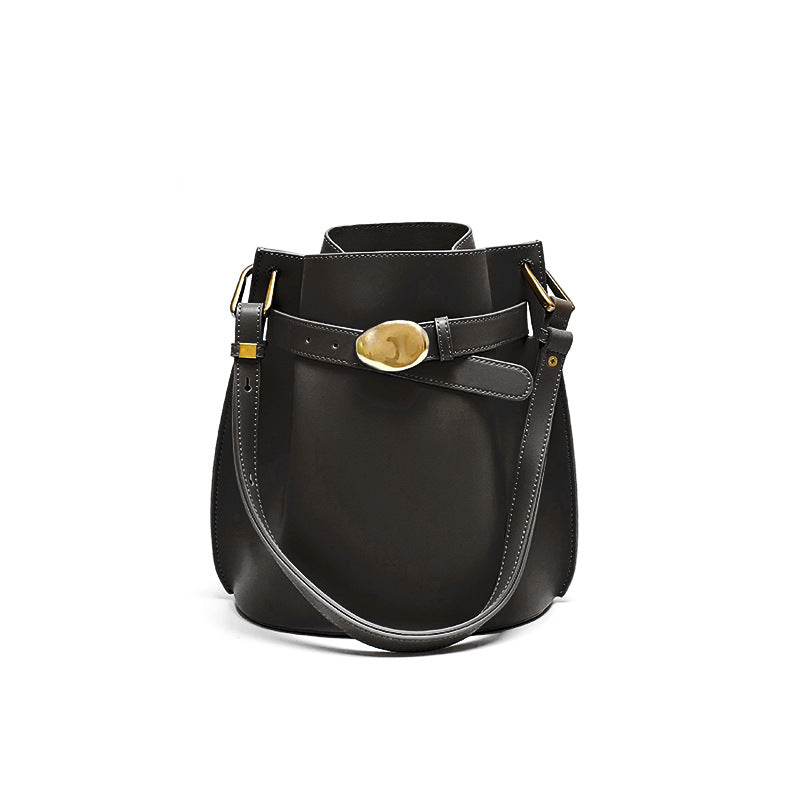 <tc>Black Retro Leather Belt Shoulder Bucket Bags</tc>