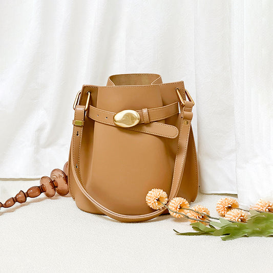 <tc>Tan Brown Retro Leather Belt Shoulder Bucket Bags</tc>