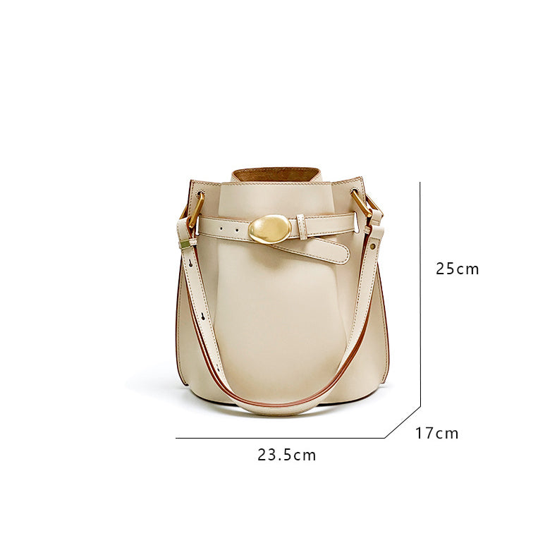 <tc>Coffee Brown Retro Leather Belt Shoulder Bucket Bags</tc>