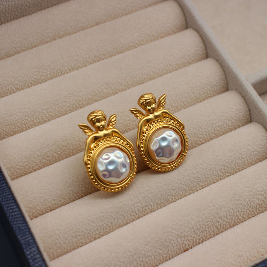 retro pearl gold angel jewelry fashion earrings