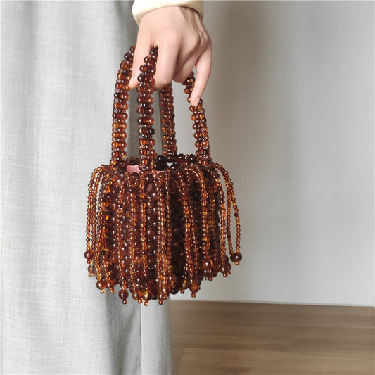 Retro Tortoise Shell Colorful Beaded Fringe Summer Handbag