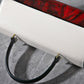 Retro White x Wine Red Leather Top Handle Handbag