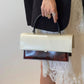 Retro White x Wine Red Leather Top Handle Handbag