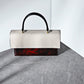 Retro White x Wine Red Leather Top Handle Handbag