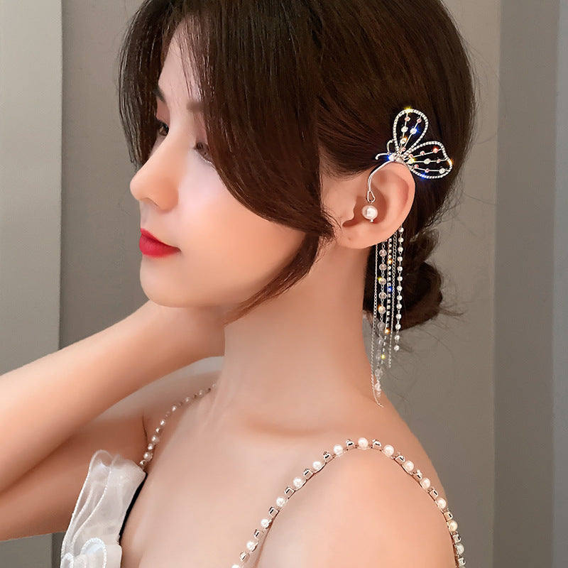 Romantic Rhinestone Tassel Butterfly Earrings Pendant Earrings