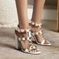 White Rivet Chunky Heel T-Strap Sandals