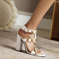 White Rivet Chunky Heel T-Strap Sandals