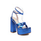 Royal Blue Metallic Python Print Platform Chunky Heel Sandals Strap Sandals