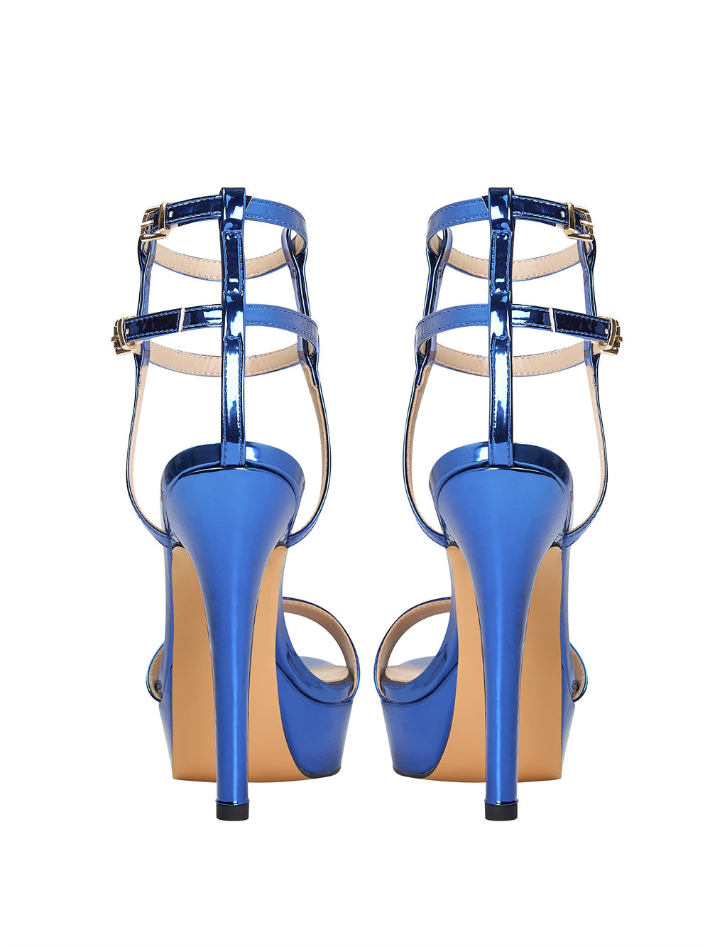 Royal Blue Mirror Vegan Leather Platform Stiletto Heel Ankle Strap Sander