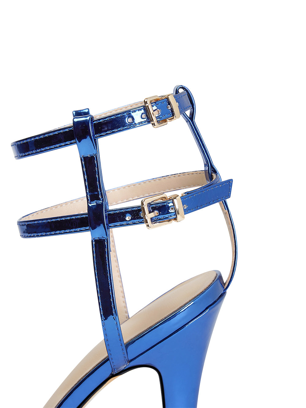 Royal Blue Mirror Vegan Leather Platform Stiletto Heel Ankle Strap Sander