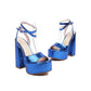 Royal Blue Open Toe Chunky Heel Platform Sandals Party Strap Sandals