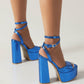 Royal Blue Open Toe Chunky Heel Platform Sandals Party Strap Sandals