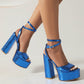 Royal Blue Open Toe Chunky Heel Platform Sandals Party Strap Sandals