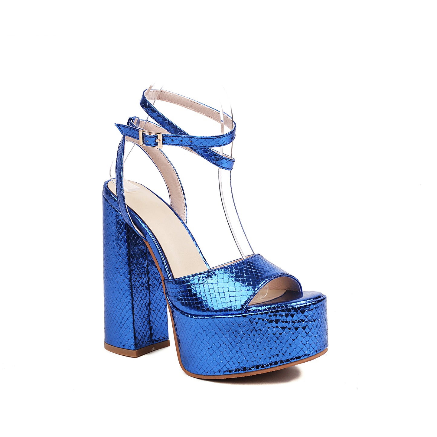 Royal Blue Open Toe Chunky Heel Platform Sandals Party Strap Sandals