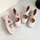 <tc>Pink Retro Silk Cross Strap Ballet Flat Shoes Mary Jane Shoes</tc>