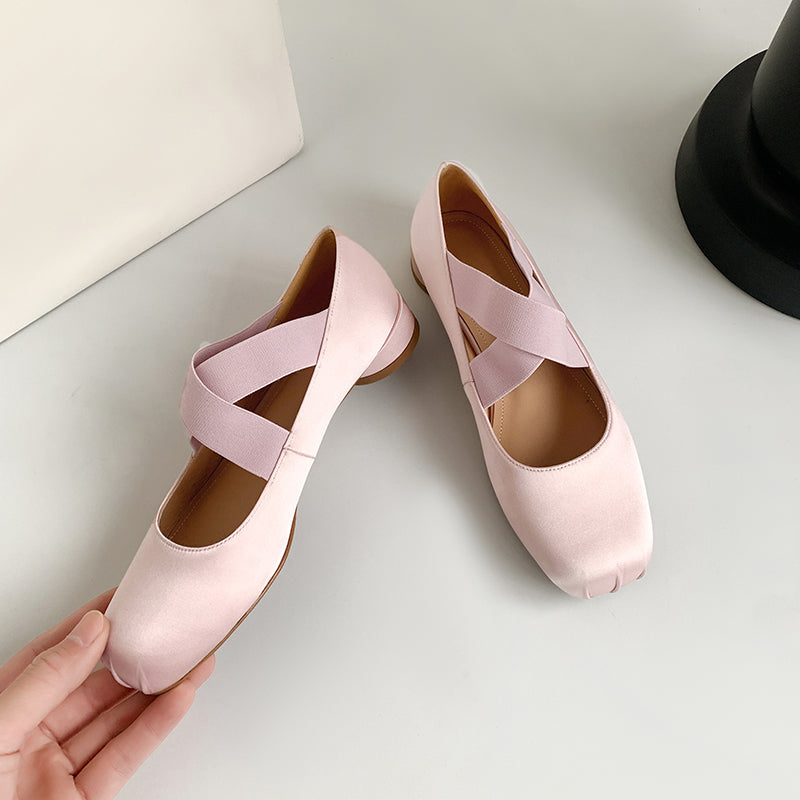 <tc>Pink Retro Silk Cross Strap Ballet Flat Shoes Mary Jane Shoes</tc>