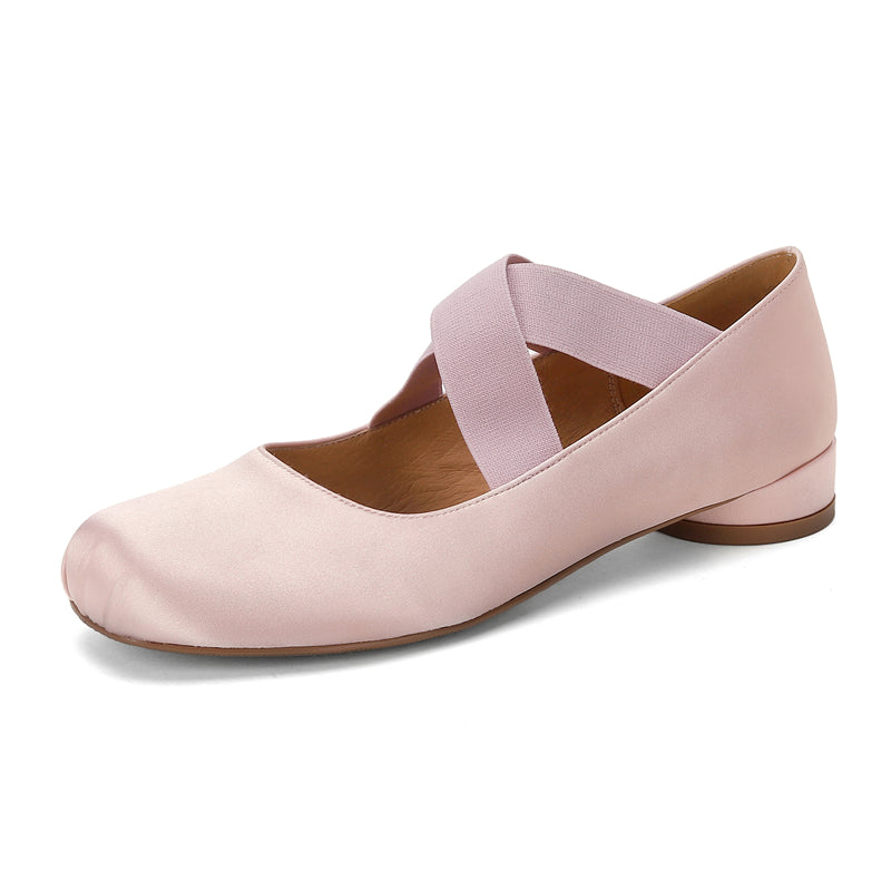 <tc>Pink Retro Silk Cross Strap Ballet Flat Shoes Mary Jane Shoes</tc>