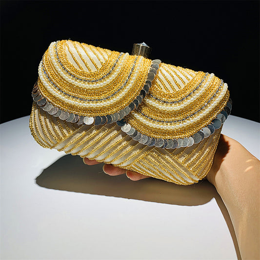 Golden Sequence Embroidery Beaded Party Bag Clutch Handbag