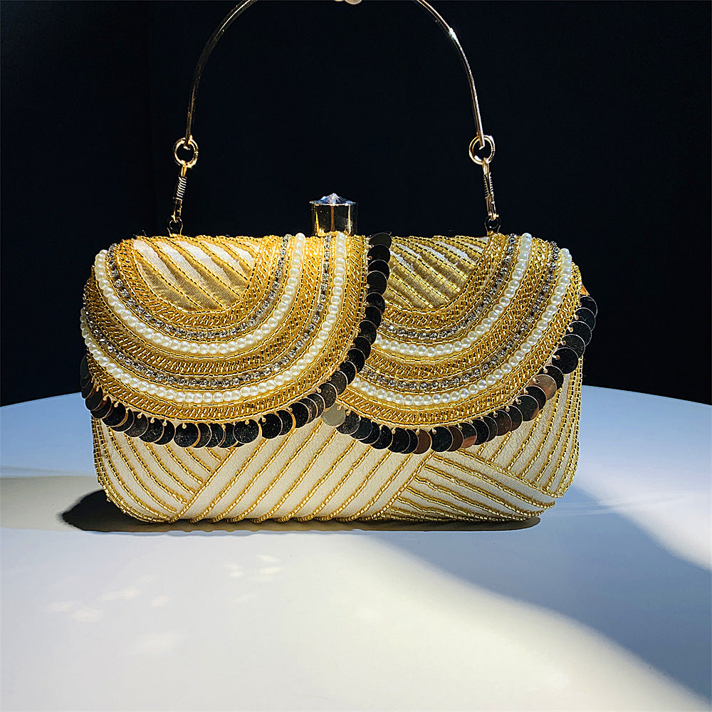 Golden Sequence Embroidery Beaded Party Bag Clutch Handbag